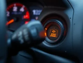 دکمه استارت در خودروی مدرن، نشان‌دهنده وضعیت روشن شدن موتور