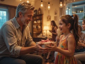 تصویر یک مرد در حال کادو دادن به یک کودک،مقاله ای در مورد تاریخچه و فلسفه عیدی دادن در فرهنگ ایرانی