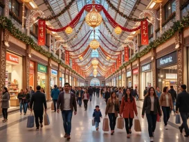 مرکز خرید شلوغ با تزئینات نوروزی و مردم در حال خرید عید امسال از کجا خرید کنیم؟