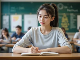 تصویر یک دختر جوان که در کلاس نشسته است، یادگیری سریع زبان جدید نیازمند چند تکنیک میباشد